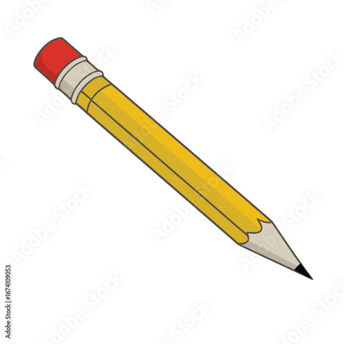 Yellow pencil with red eraser and graphite tip writing drawing
