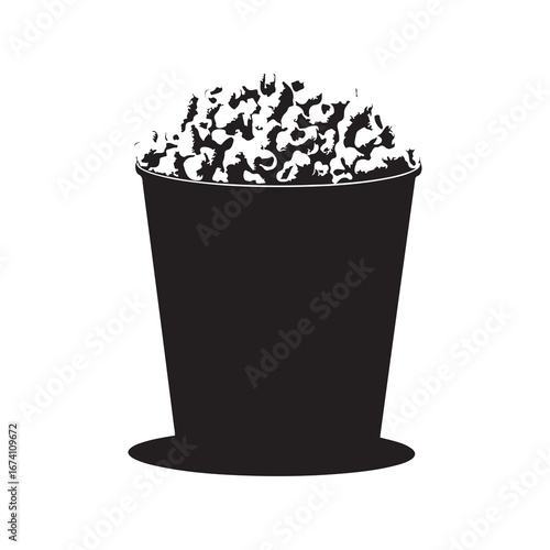Black and White Silhouette of a Full Popcorn Bucket