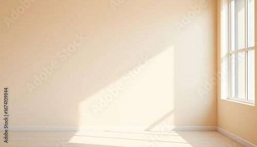 Empty beige wall with subtle window shadow, ideal for product display,  studio,  neutral