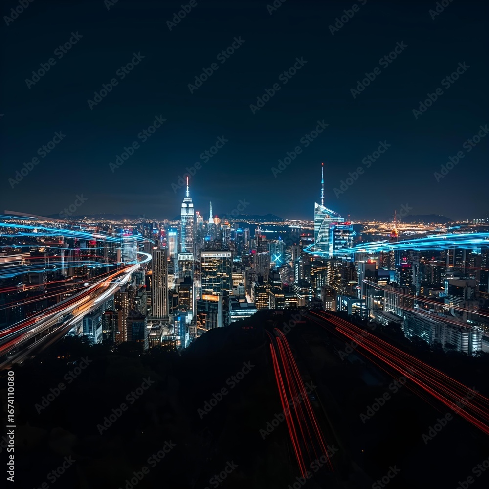 Fototapeta premium Dynamic Cityscape Night Traffic Video Background