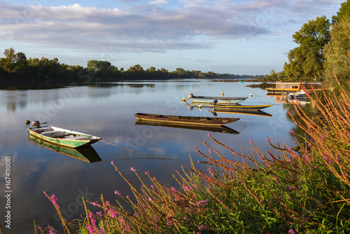 Boats on the Loire river at Le Cellier in Loire-Atlantique