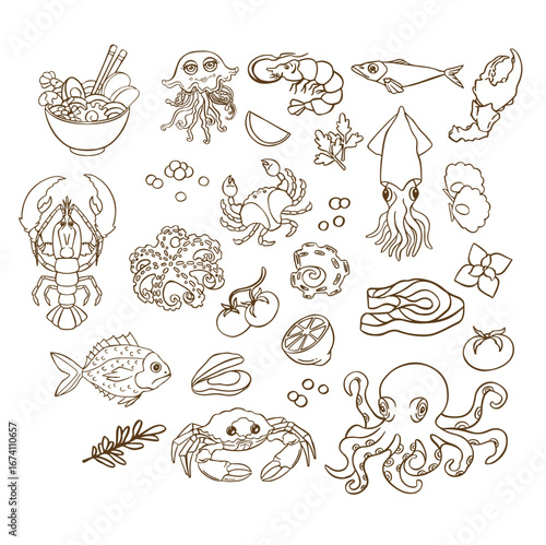 Big Set of Seafood Blue Line