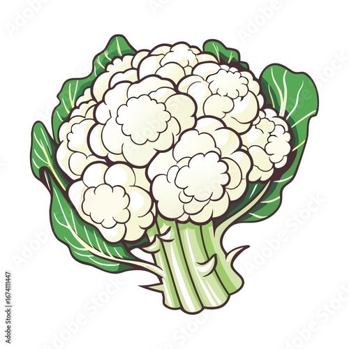 White cauliflower with green leaves vegetable food