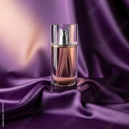 Wallpaper Mural Elegant perfume bottle showcased on luxurious purple satin fabric, evoking sophistication and allure Torontodigital.ca