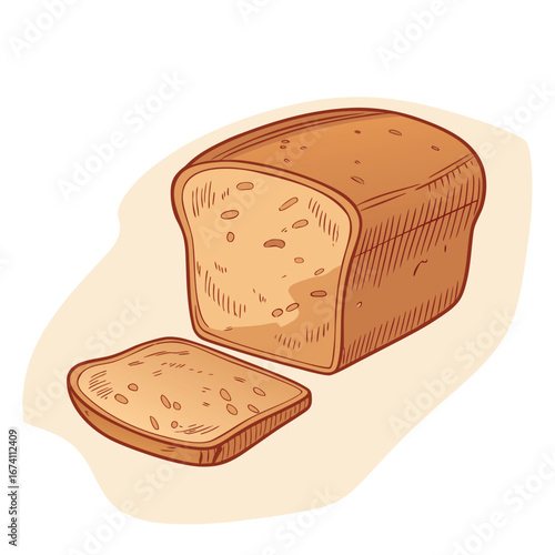 Sliced loaf of bread with a slice separated food baked