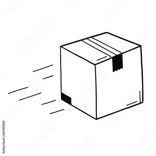 Hand-drawn illustration of a quickly moving package box.