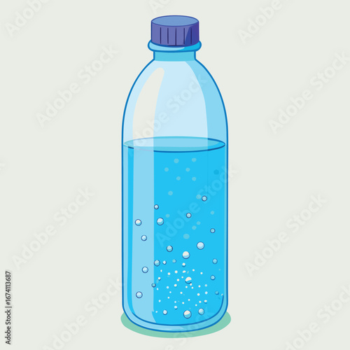 Clear bottle filled with blue bubbly liquid bubbles