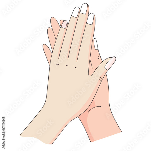 Two hands clapping together with white nails skin