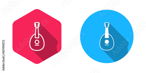 Filled and outline Traditional musical instrument mandolin icon isolated with long shadow background. Vector