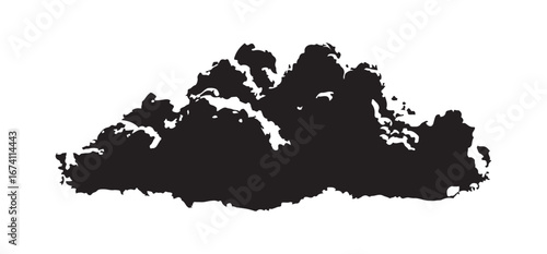 Black and White Silhouette of a Cumulus Cloud Formation on White Background