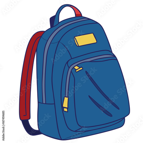 Blue backpack with red straps and yellow accents vector