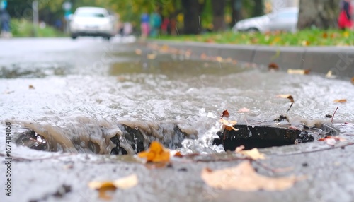 Rainwater flooding street drain