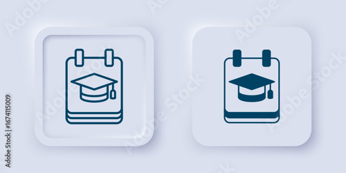 Filled and outline Online education and graduation icon isolated on grey background. Online teacher on monitor. Webinar and video seminar learning. Square button. Vector