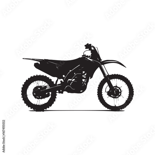 Black and White Silhouette of a Dirt Bike on a White Background