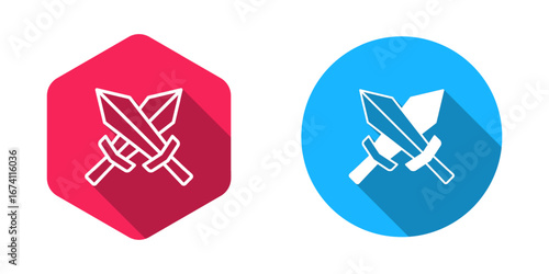 Filled and outline Sword for game icon isolated with long shadow background. Vector