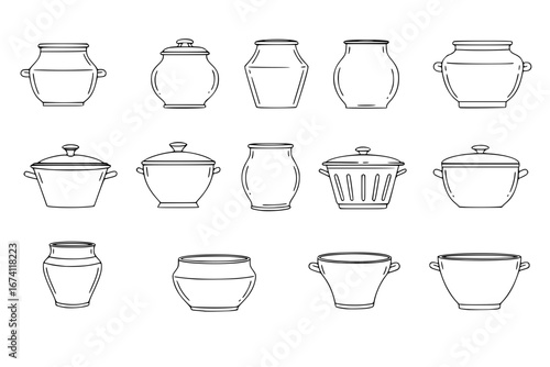 line art vector illustration collection of pot . isolate on a white background. SVG and PNG
