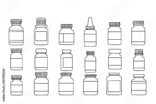 line art vector illustration collection of medicine bottle . isolate on a white background. SVG and PNG
