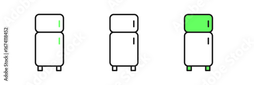 Set line Refrigerator icon isolated on white background. Fridge freezer refrigerator. Household tech and appliances. Vector