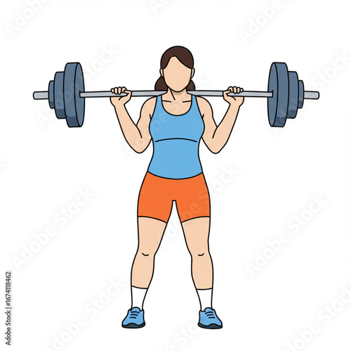 Woman performing a barbell front squat exercise.