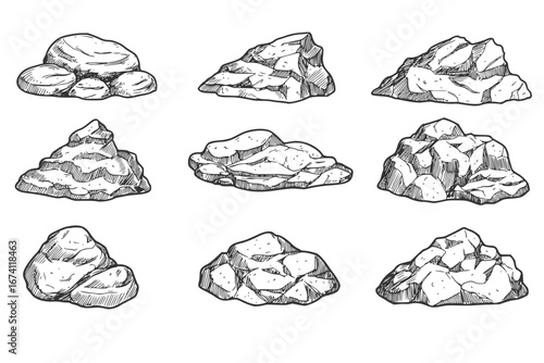 line art vector illustration collection of rock . isolate on a white background. SVG and PNG
