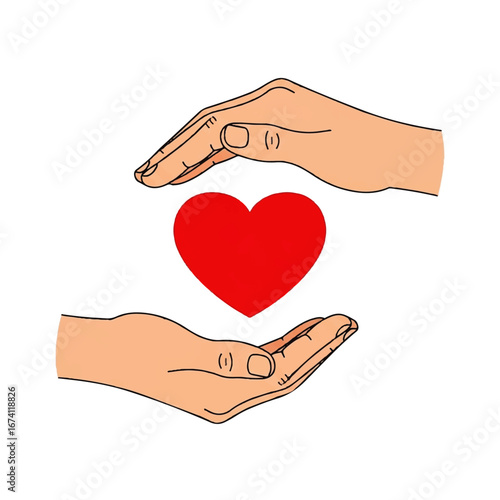 Caring Hands Protecting a Red Heart Symbol