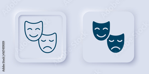 Filled and outline Comedy and tragedy theatrical masks icon isolated on grey background. Square button. Vector