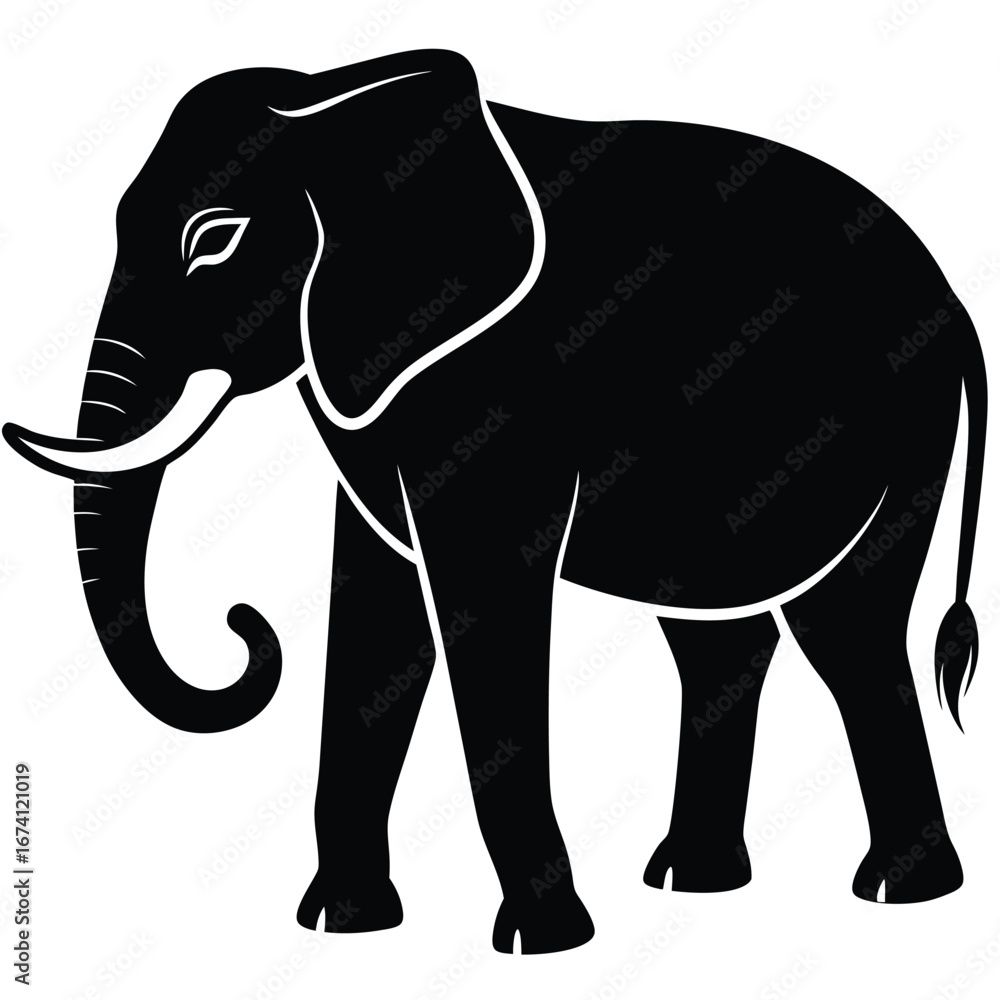 Fototapeta premium Black silhouette of an elephant with white outline