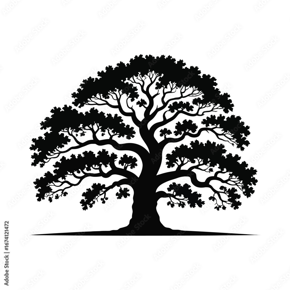 Obraz premium Detailed Oak Tree Silhouette Illustration in a Vector Graphic Style for Design Projects