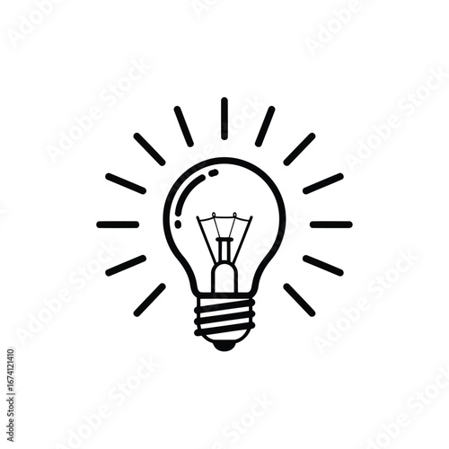 An illustration of a lightbulb surrounded by lines radiating outward, symbolizing an idea or inspiration