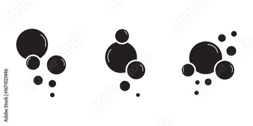 Fizzy Drink, Water Bubble Black and Blue Pictogram. Effervescent Champagne. Sphere Foam, Aquarium. Clear Soda Drops Line and Silhouette Icon Set. Soap ...