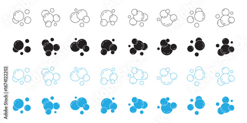 Bubbles line icons set. Soap foam, fizzy drink, oxygen bubble, effervescent effect line icons set, editable stroke isolated on white, linear vector outline illustration, symbol logo design style