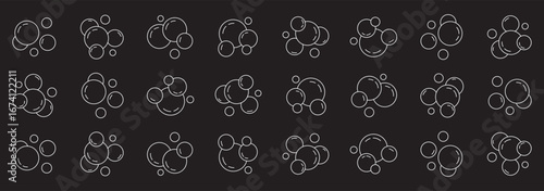 Bubbles line icons set. Soap foam, fizzy drink, oxygen bubble, effervescent effect line icons set, editable stroke isolated on white, linear vector outline illustration, symbol logo design style