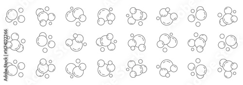 Bubbles line icons set. Soap foam, fizzy drink, oxygen bubble, effervescent effect line icons set, editable stroke isolated on white, linear vector outline illustration, symbol logo design style