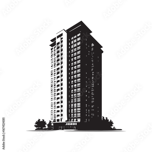 Black and White Silhouette of a High Rise Apartment Building