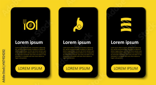 Set Sports nutrition proteine, Human stomach health and Vegan food diet. Business infographic template. Vector
