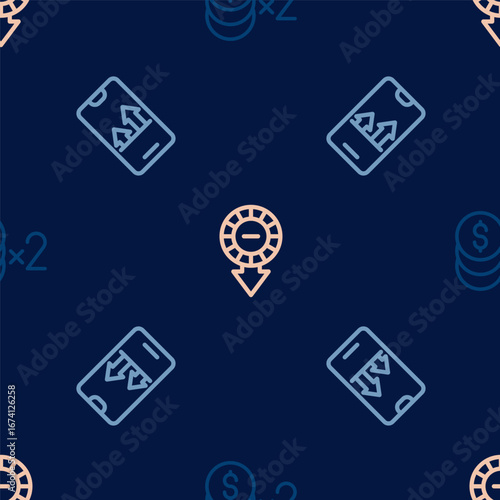 Set line Casino chip with dollar, Online sports betting and chips on seamless pattern. Vector