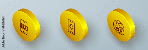 Set Isometric line Online sports betting, poker table game and Football money icon. Vector