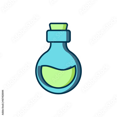 Filled outline Glass bottle with magic elixir icon isolated on white background. Computer game asset. Flat filled outline style with shadow. Vector