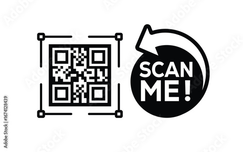 QR code scan icon set. Scan me frame. QR code scan for smartphone. QR code for mobile app, payment and identification. Vector illustration.