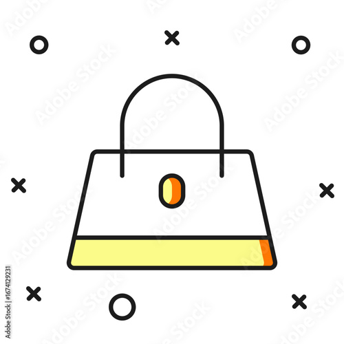 Filled outline Handbag icon isolated on white background. Female handbag sign. Glamour casual baggage symbol. Flat filled outline style with shadow. Vector