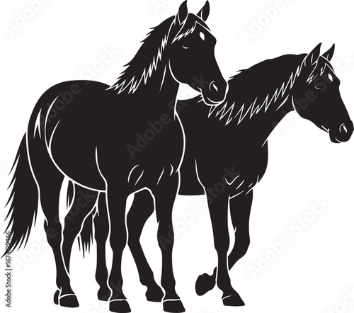 Two Black Horse Silhouettes Standing Together horses
