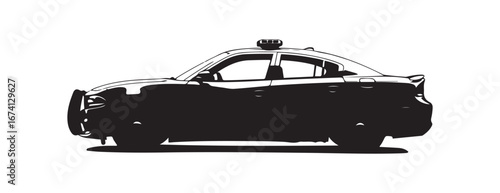 Black and White Silhouette of a Police Car with Light Bar on Top