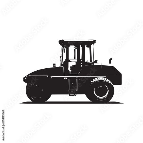 Black and White Silhouette of a Road Roller Machine