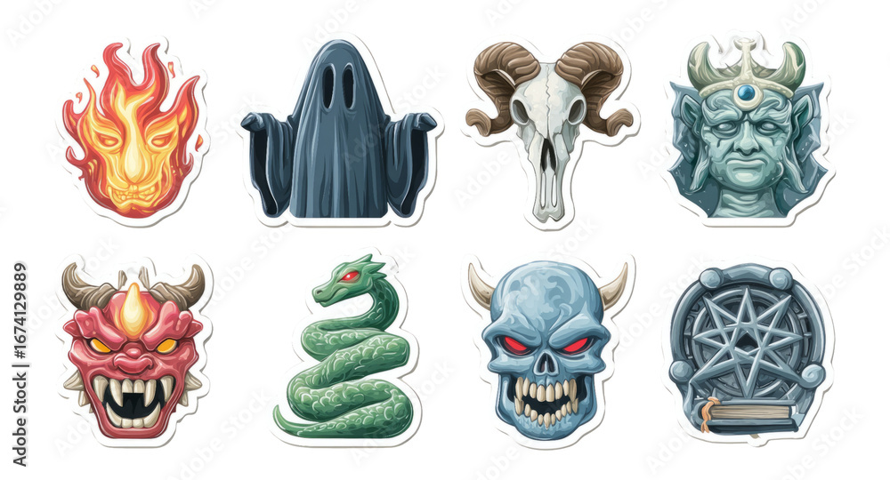 Fototapeta premium Fantasy Icons Theme Clipart Set with Isolated Background Elements