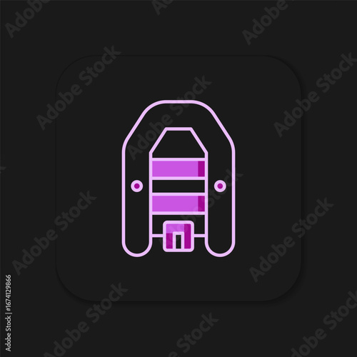 Filled outline Inflatable boat with outboard motor icon isolated on black background. Flat filled outline style with shadow. Vector