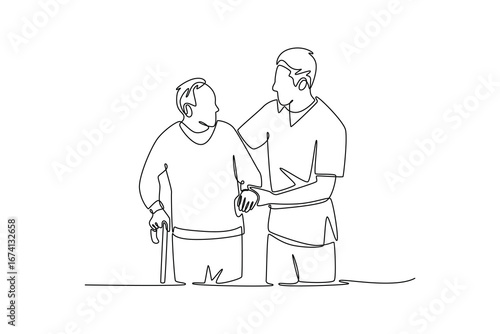 Inclusive Healthcare concept. Single line draw design. Vector graphic illustration