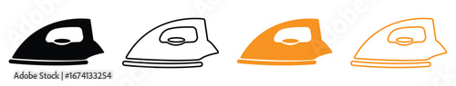 Iron icon set.Dry and steam iron vector icon set.Flatiron sign illustration. Laundry item symbol.Simple flat design style.Ironing simplicity Minimalist icons in black,white,and orange for your designs