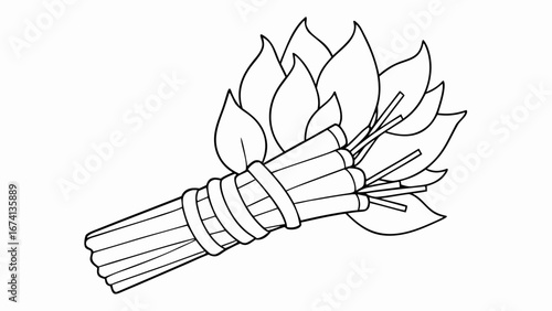 Burning sage bundle for purification ritual in a clean line art design