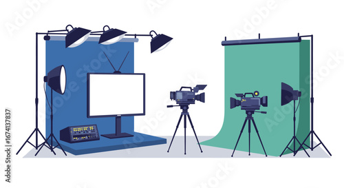 Modern film and photography studio setup with lighting and equipment