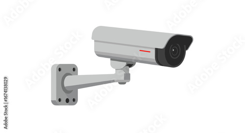 Modern surveillance camera on wall mount for security monitoring